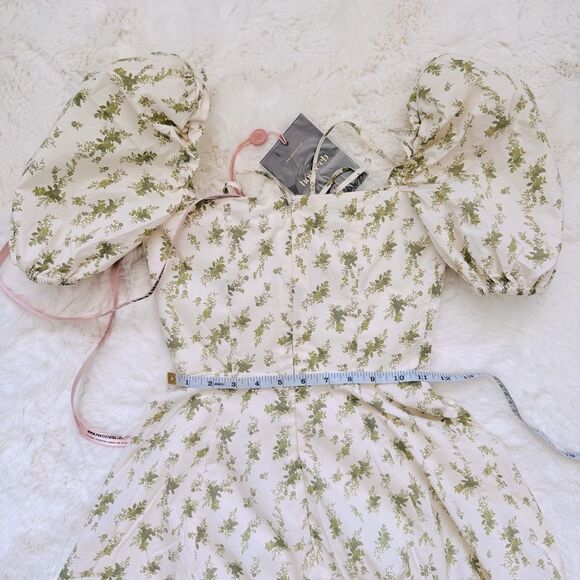 House of CB Puff Sleeve Midi Sundress XS - Garden Print Cream Green - Picture 7 of 8